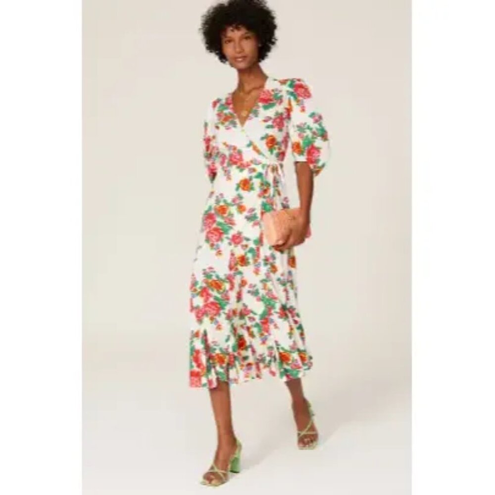 RHODE Floral Midi Dress - White, Red, Green